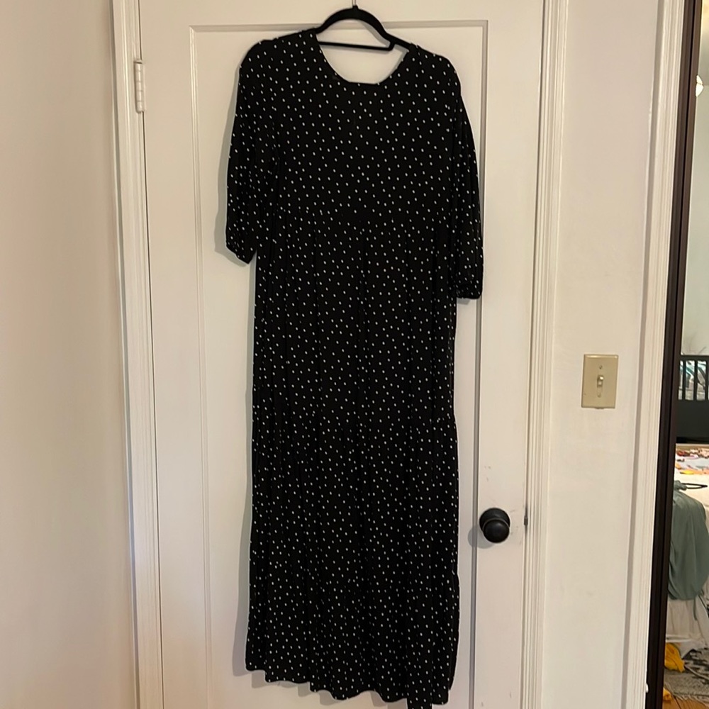 Black dress with white polka dots